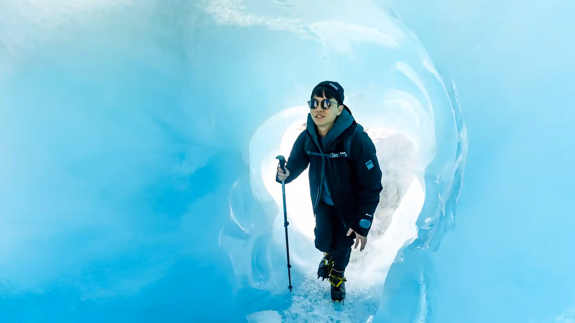 Guest explores an ice cave