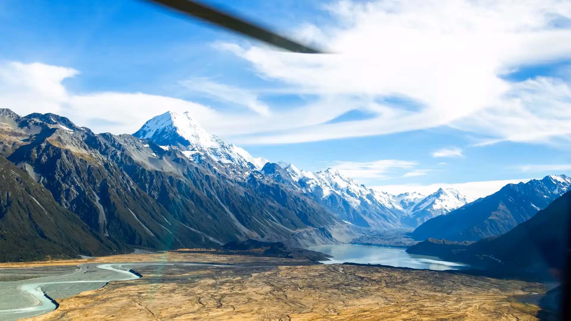 Tasman Glacier Helihike scenic helicopter view en route to glacier