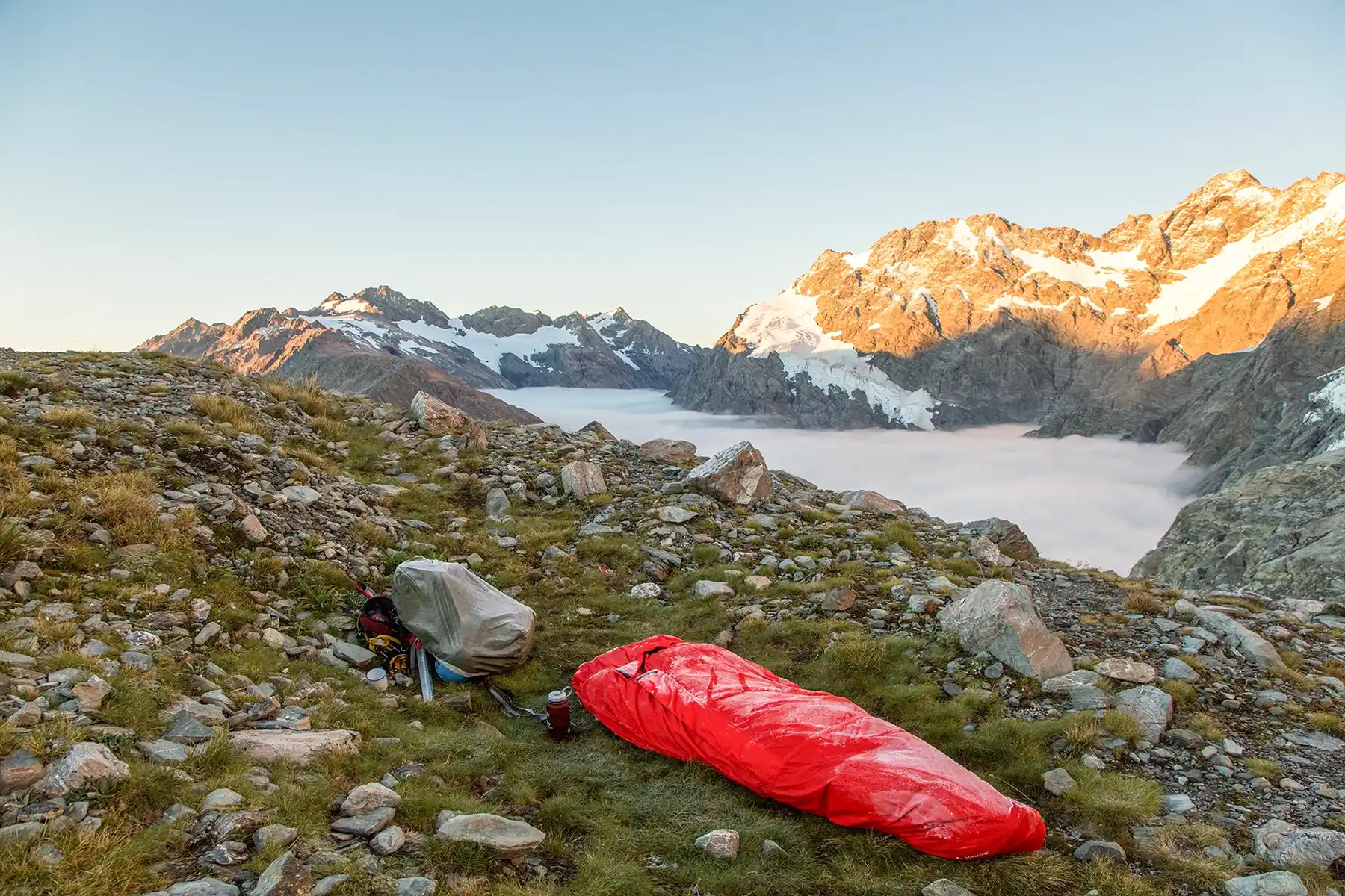 Participants bivouacking in the mountains