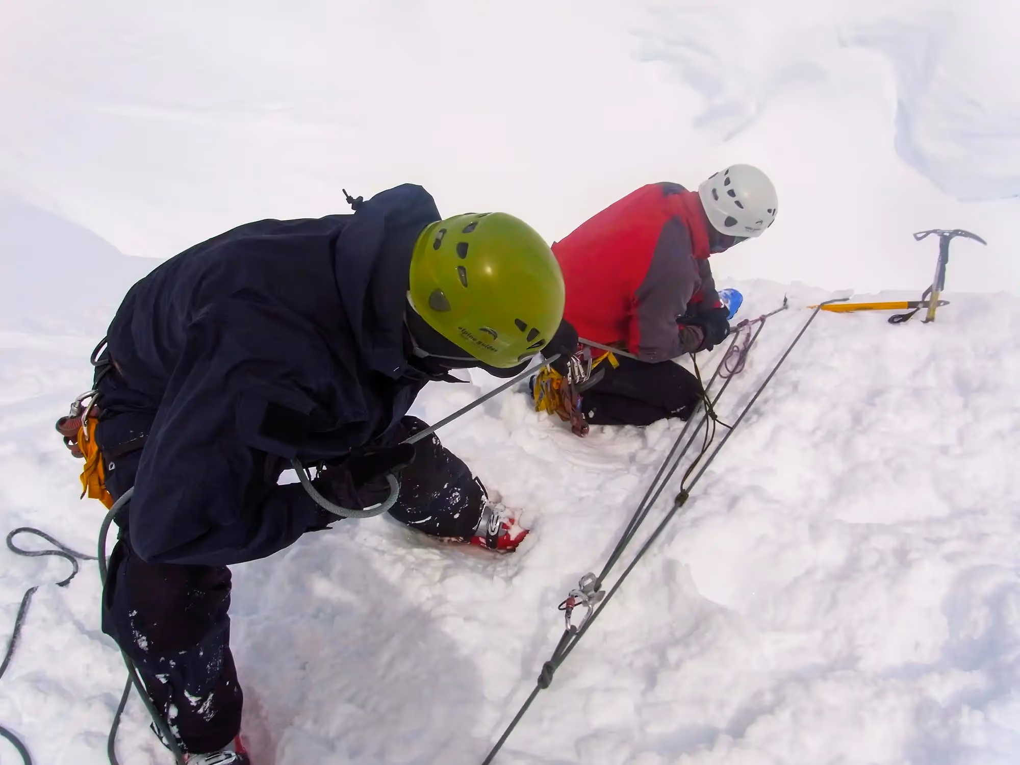Participants on a Ski Mountaineering course practising rope skills