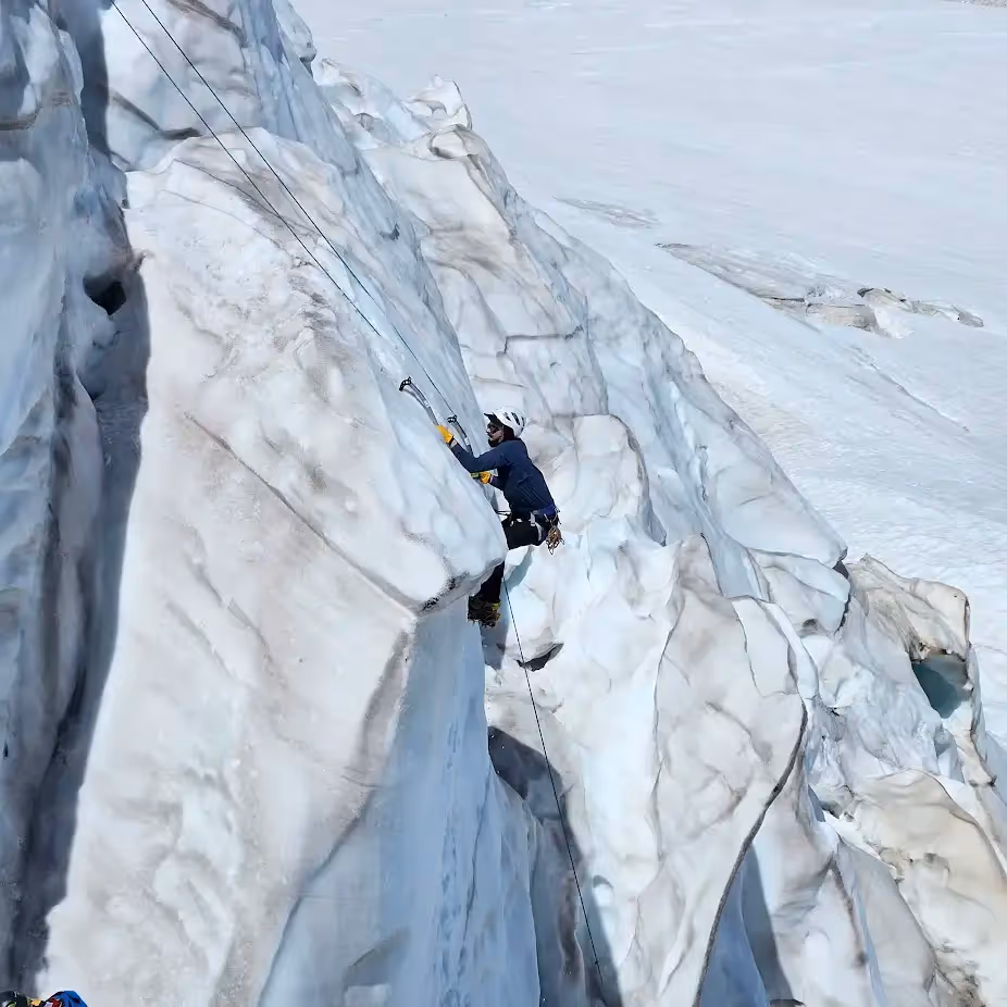 Technical Mountaineering Course participant ice climbing