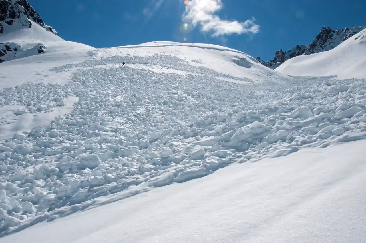Avalanche debris on mountain slope