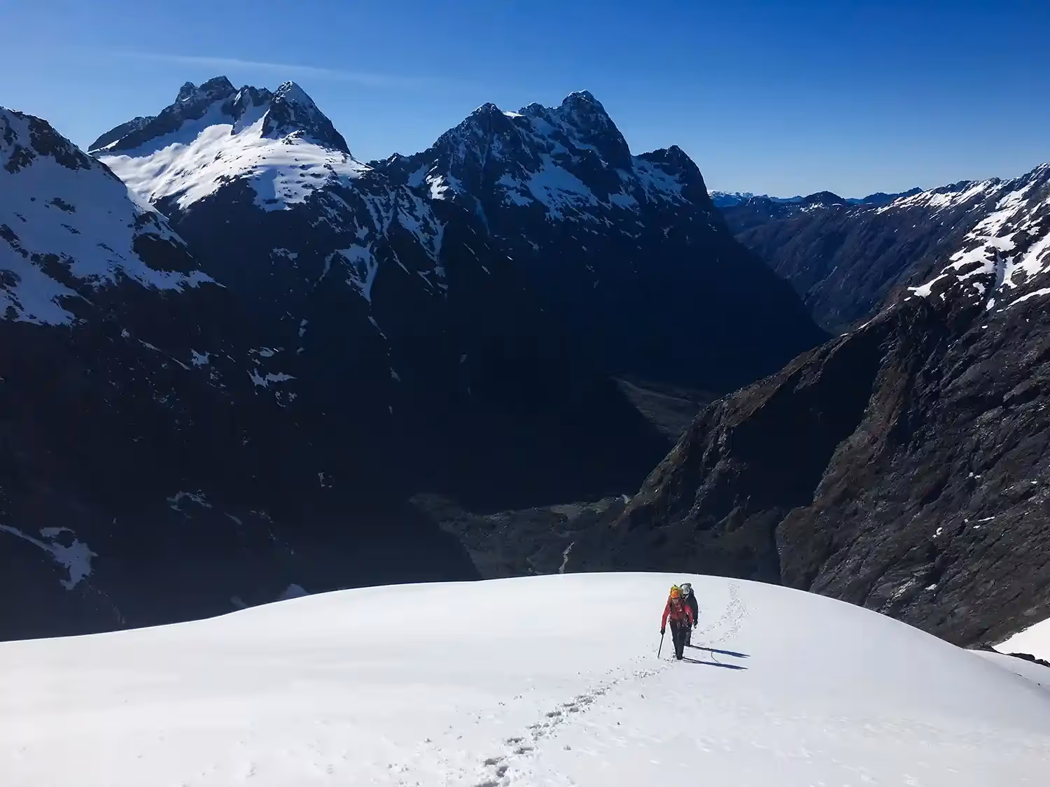 Darrans Week guest ascending snowy slope