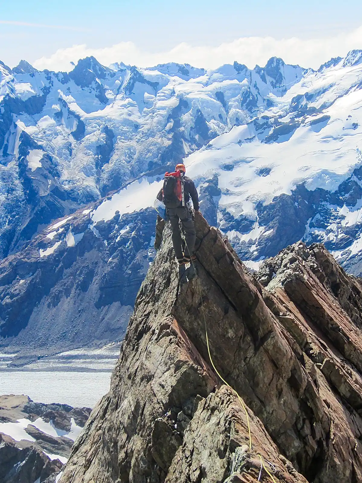 climber on Malte Brun summit