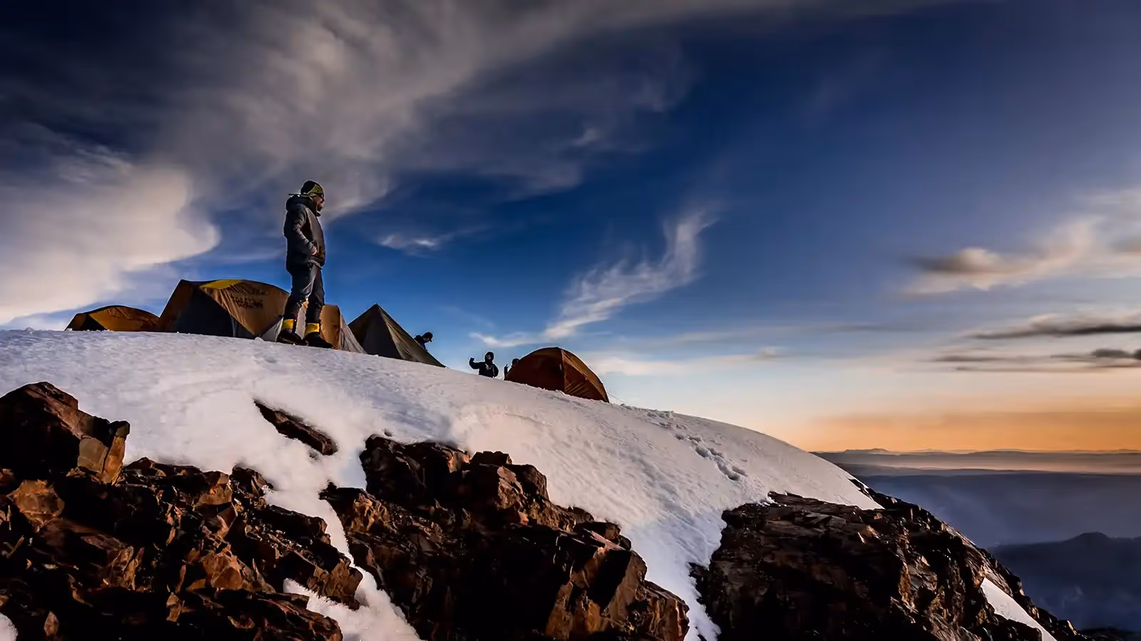 Climber at high camp on Illimani peak
