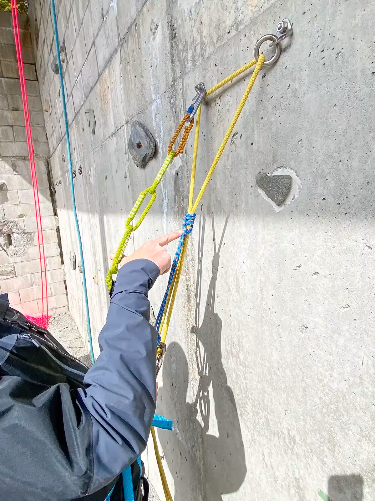 Alpine Skills Course participants learning fixed rope anchor systems