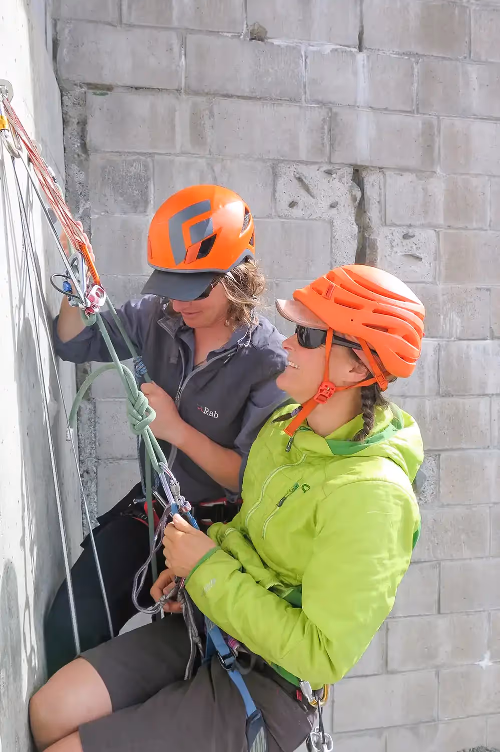 Practicing rope skills ar the Alpine Guides base in Aoraki Mount Cook.
