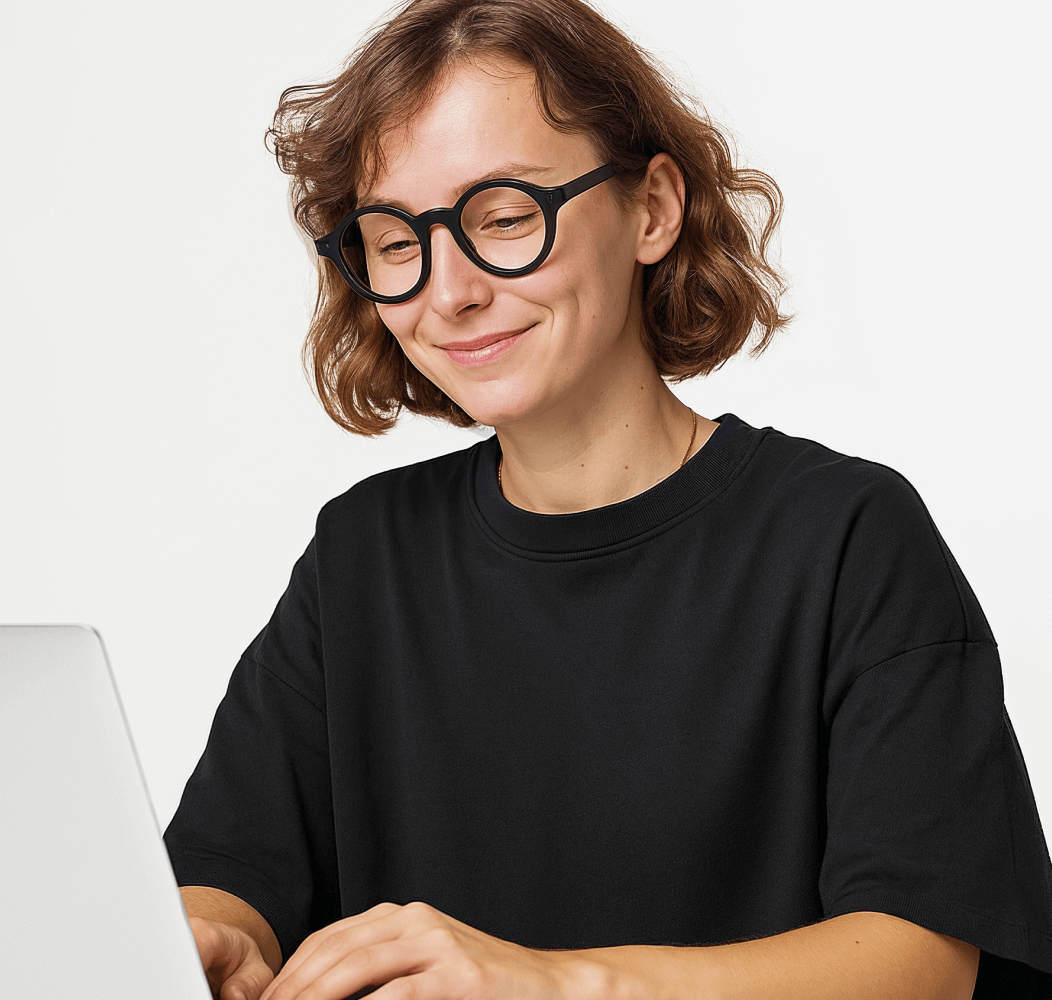 Smilling Woman Wearing Black Glasses Gadgetar Webflow Template | BRIX Template  
