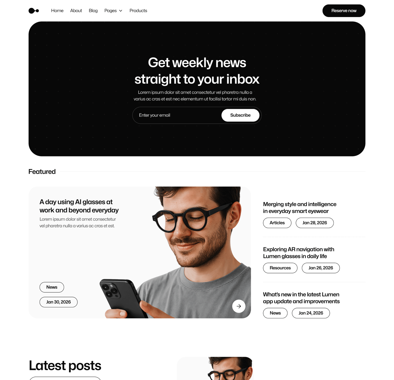Gadgetar Blog V2 Hero Page Ai Glasses Webflow Template | BRIX Template
