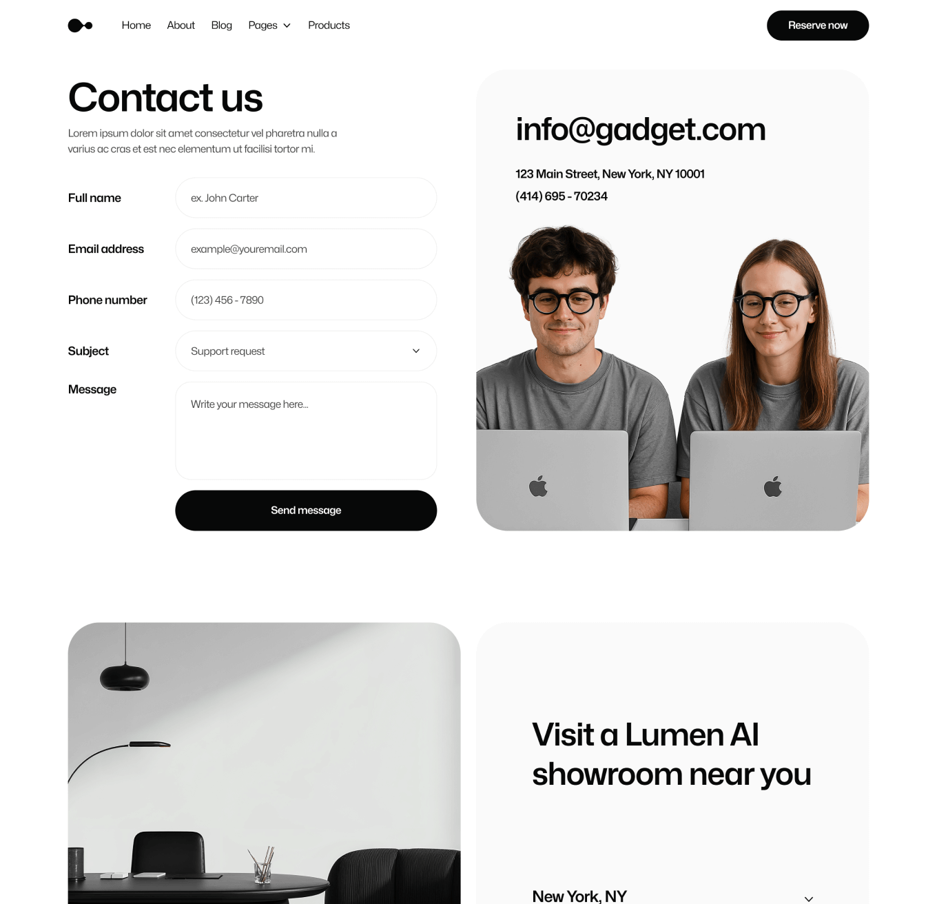 Gadgetar Contact V1 Hero Page Ai Glasses Webflow Template | BRIX Template
