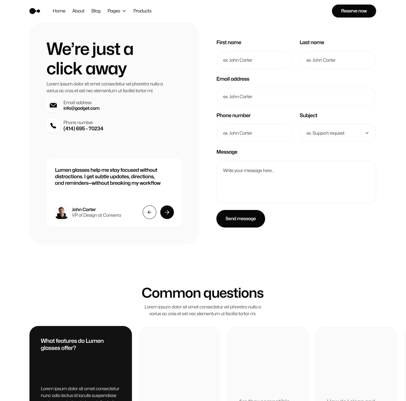 Gadgetar Contact V2 Ai Glasses Webflow Template | BRIX Template
