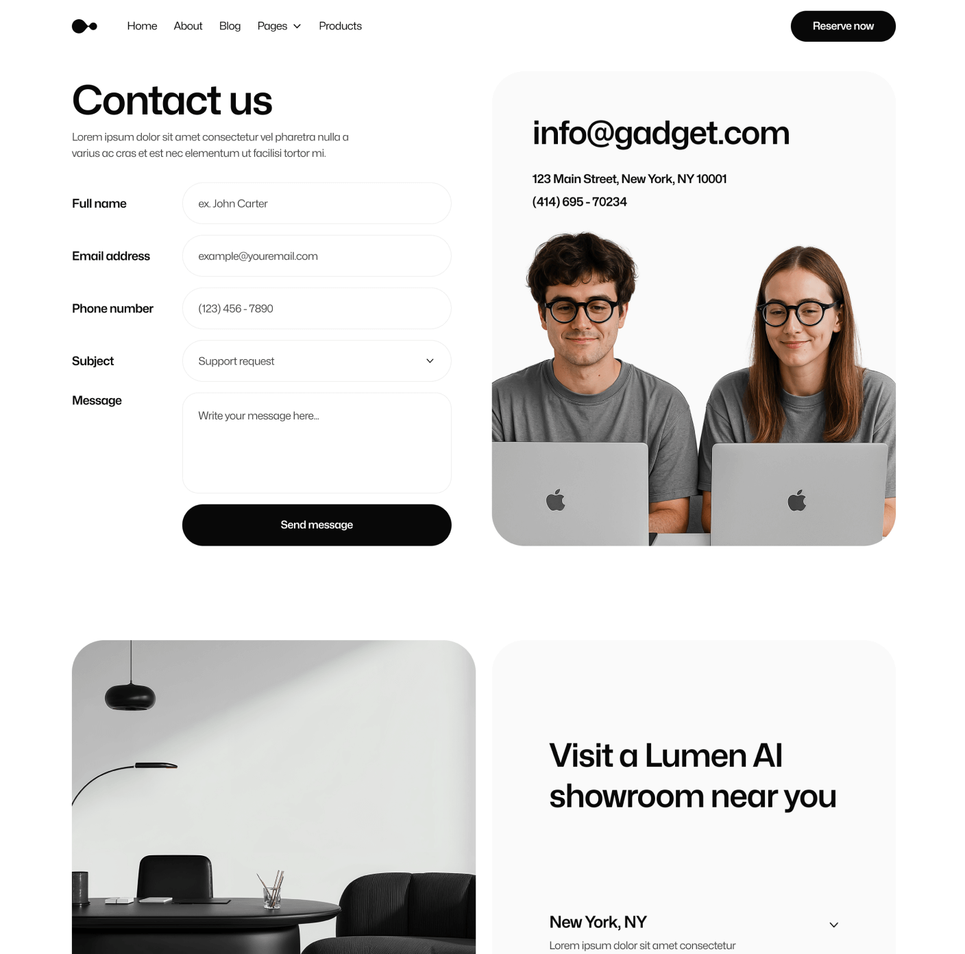 Gadgetar Contact V1 Ai Glasses Webflow Template | BRIX Template
