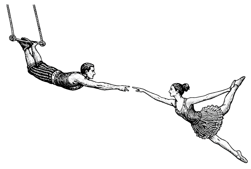 Sketch of a laptop shining brightly on top of a hill with clouds and bushes around.