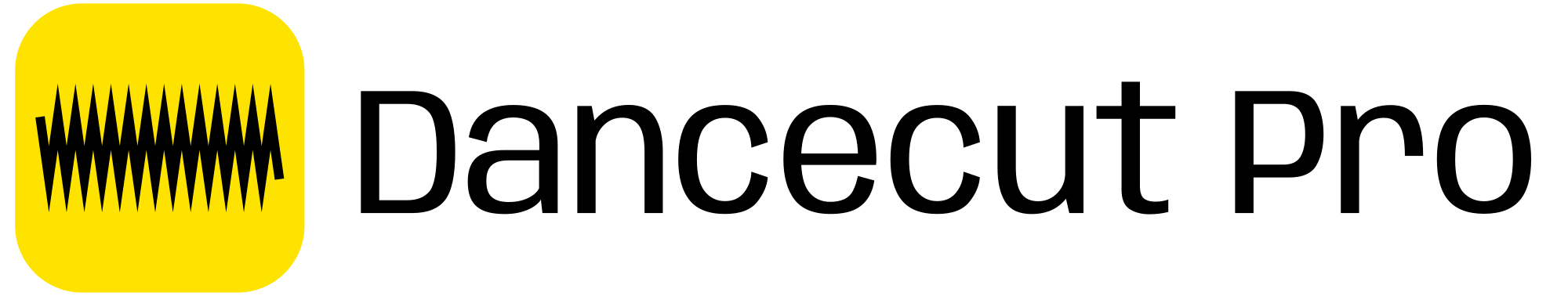 Dancecut Pro logo with a yellow rounded square and a black waveform icon to the left of the text.