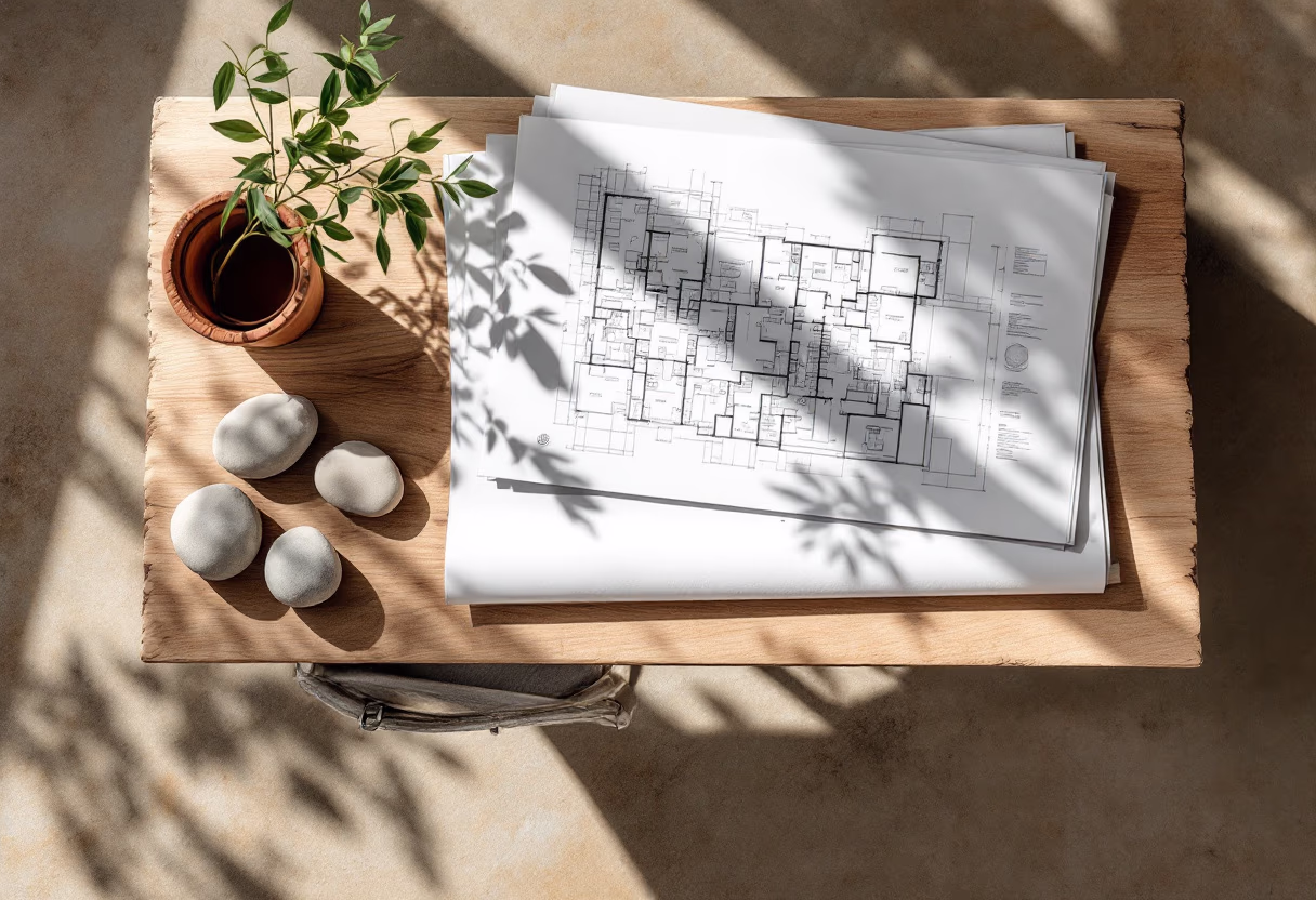 [background image] of architecture plans (for a roofing contractor)