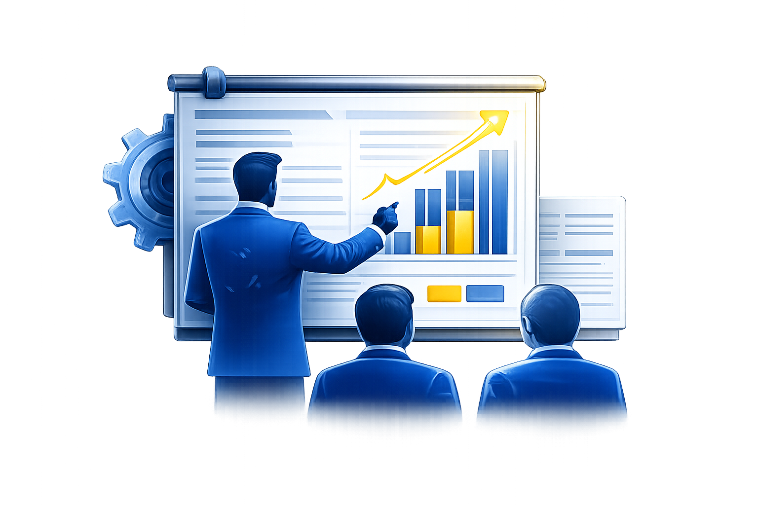 Analytics leader presenting chart to a team representing building analytics systems or providing senior guidance for implementation.