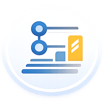 Diagram icon representing identifying and clarifying key business decisions inside analytics systems.