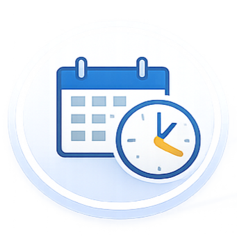 Calendar and clock icon representing resetting operating cadence to align analytics reviews with business decisions.