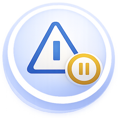 Warning icon representing pausing analytics execution when ownership or operational capacity is missing.