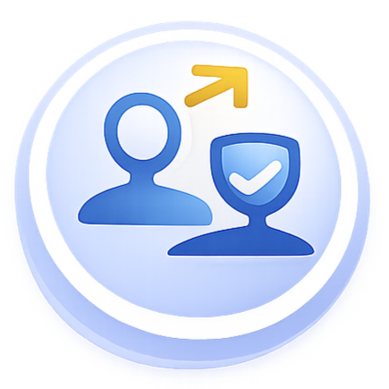 Two people with upward arrow representing ongoing analytics system stewardship with a strategic partner.