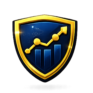 Shield with growth chart representing reliable metrics, data governance, and trusted analytics measurement systems.