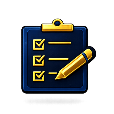 Checklist and pencil icon representing execution enablement through action tracking, ownership, and analytics operational support.