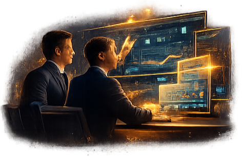 Analytics team actively working with dashboards, representing operational support for metrics governance and execution accountability.