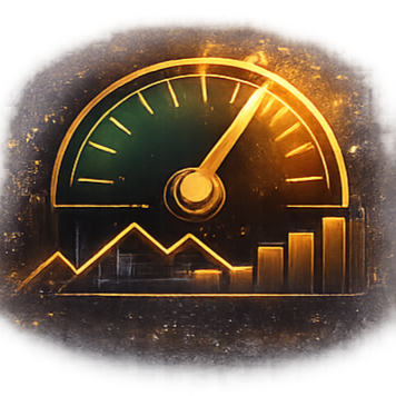 Dashboard gauge and chart representing metrics that drive operational action instead of passive reporting.