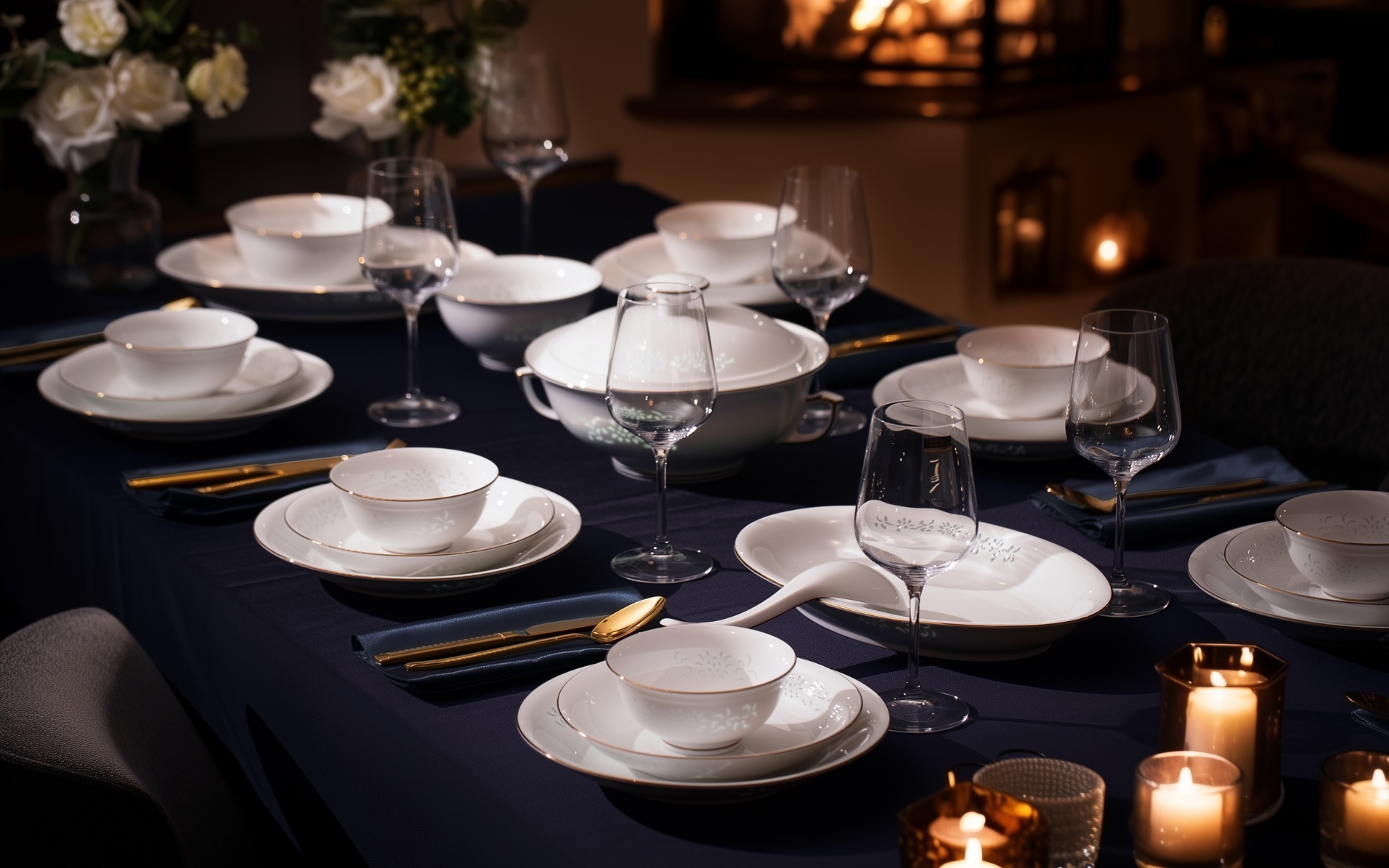 Imperiax porcelain set laid out on a table for six
