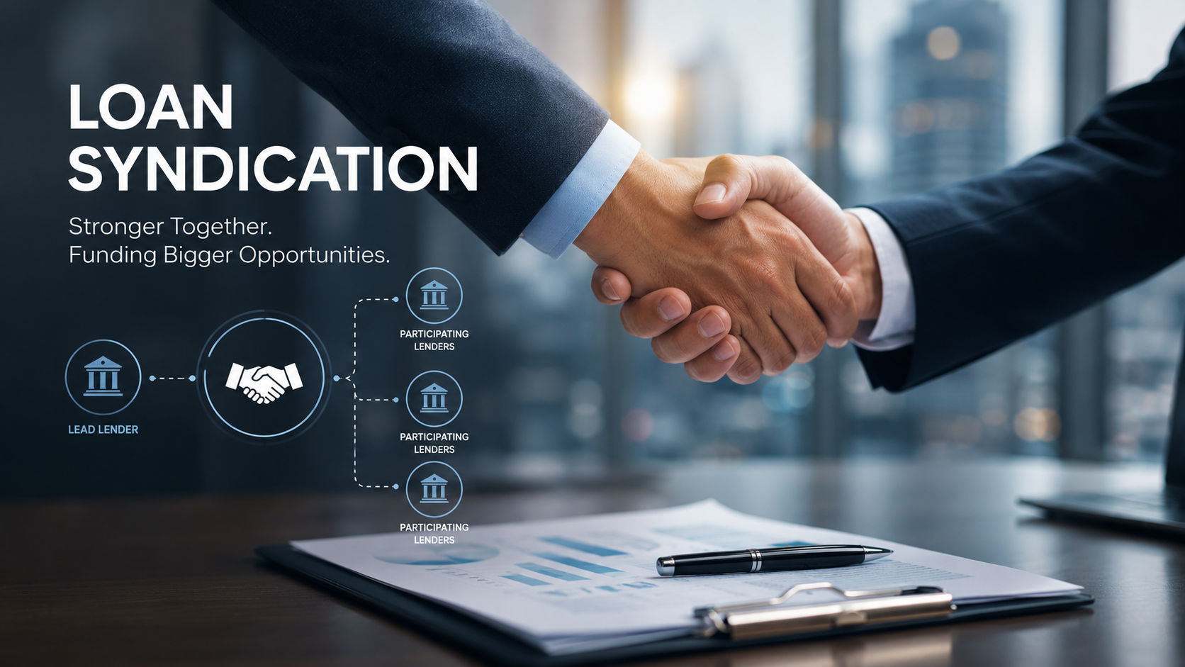 a loan syndication agreement with participating lenders and commercial financing workflow