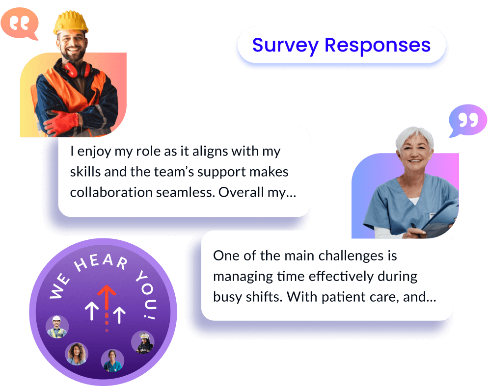 Survey responses from frontline workers with We Hear You badge