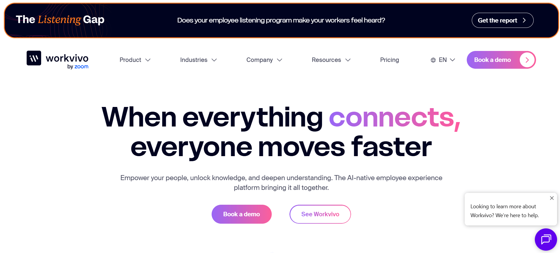 Screenshot of Workvivo Home Page