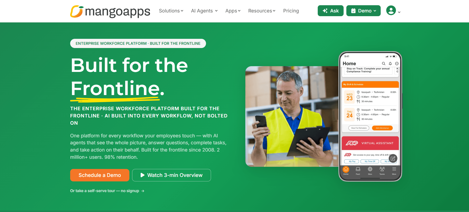 Screenshot of MangoApps Home Page