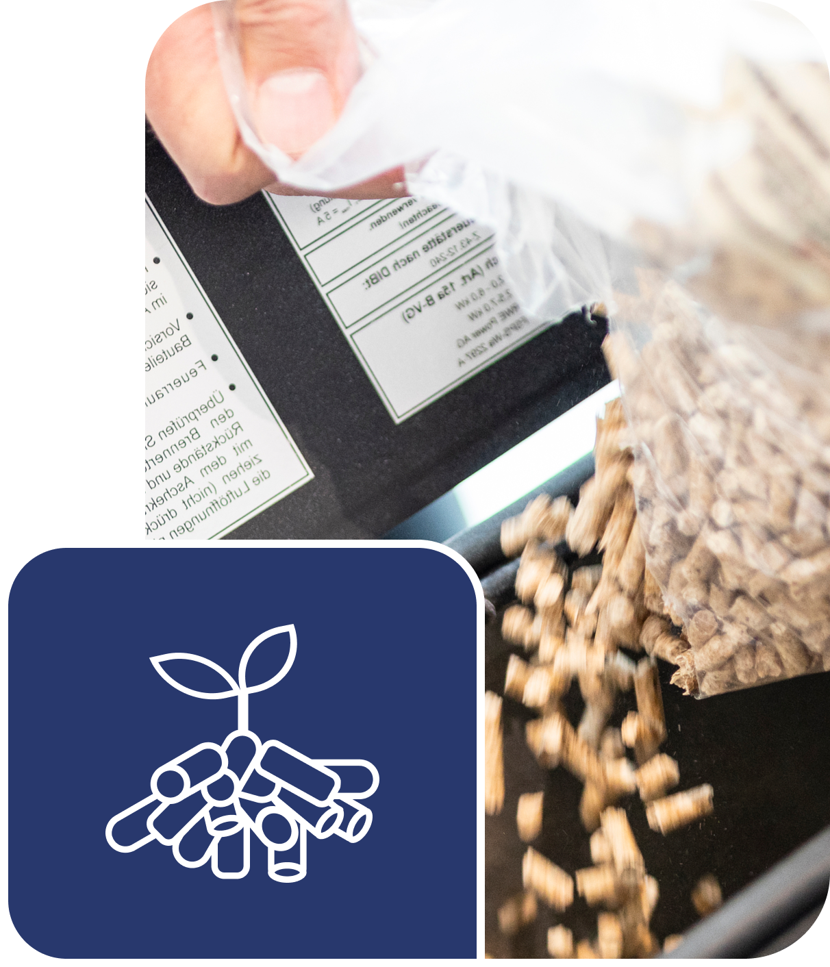 Nahaufnahme Pellets werden in einen Behälter geschüttet