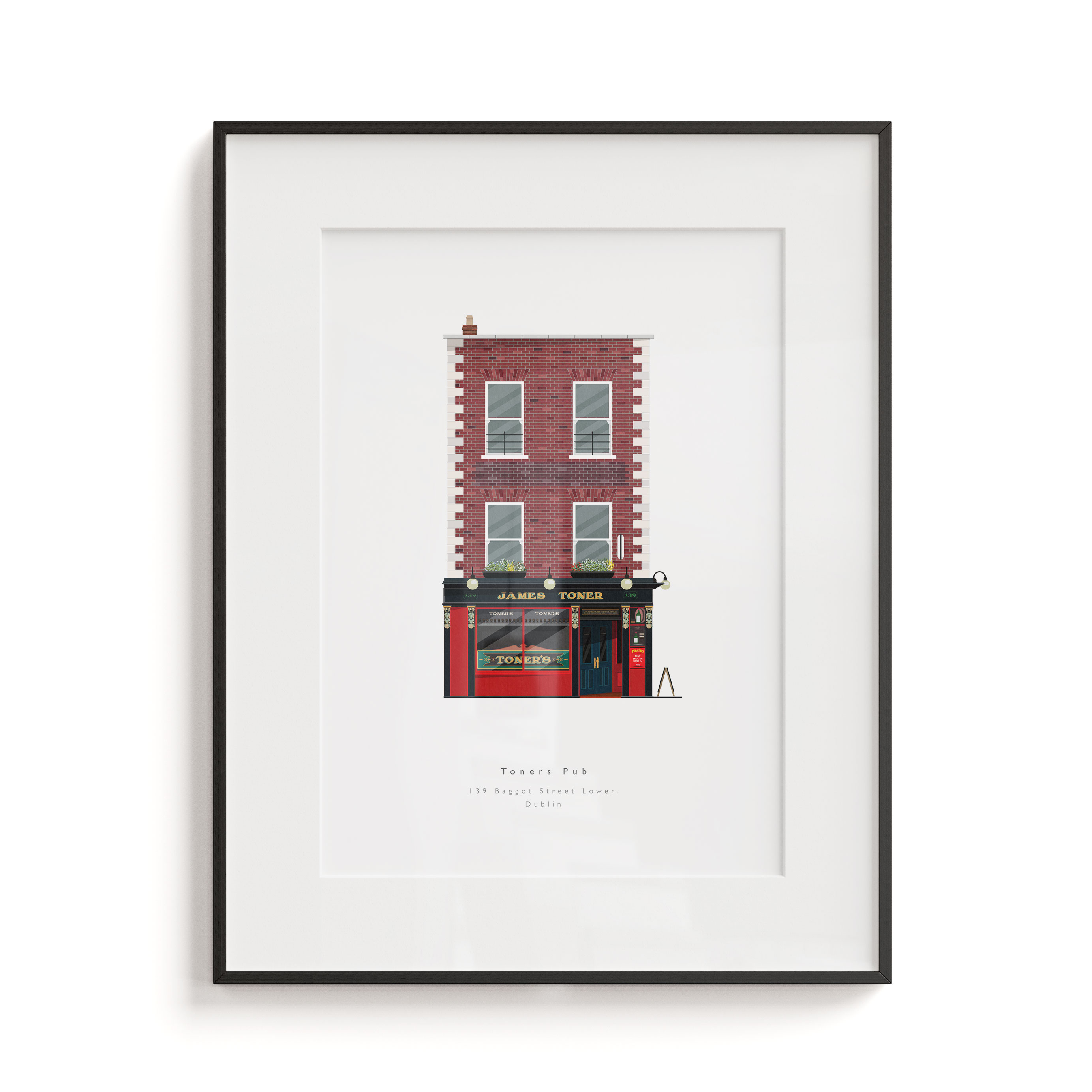 A print of Toners Pub on Baggot Street Lower, Dublin, available in A4 and A3. Created to capture the character and atmosphere of one of the city’s most recognisable pubs. Printed using archival materials, with optional framing available.