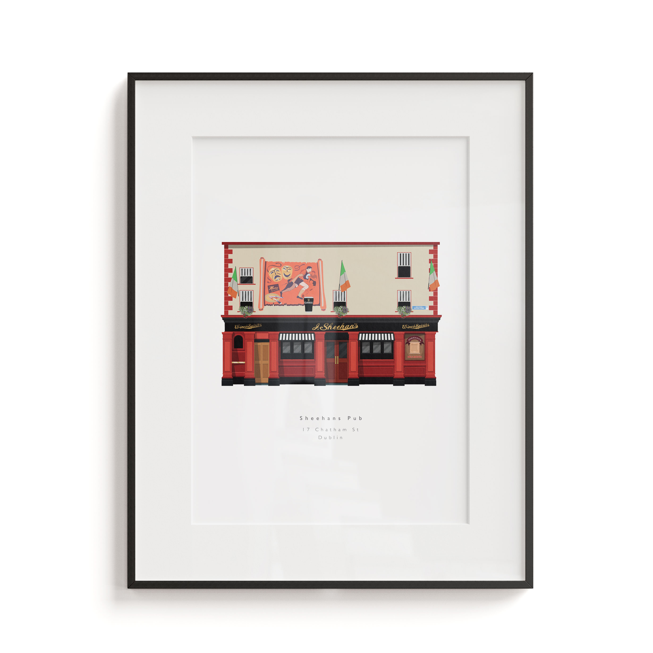 A print of Sheehan’s Pub on Chatham Street, Dublin, available in A4 and A3. Created to capture the warmth and personality of one of the city’s best-loved pubs. Printed using archival materials, with optional framing available.