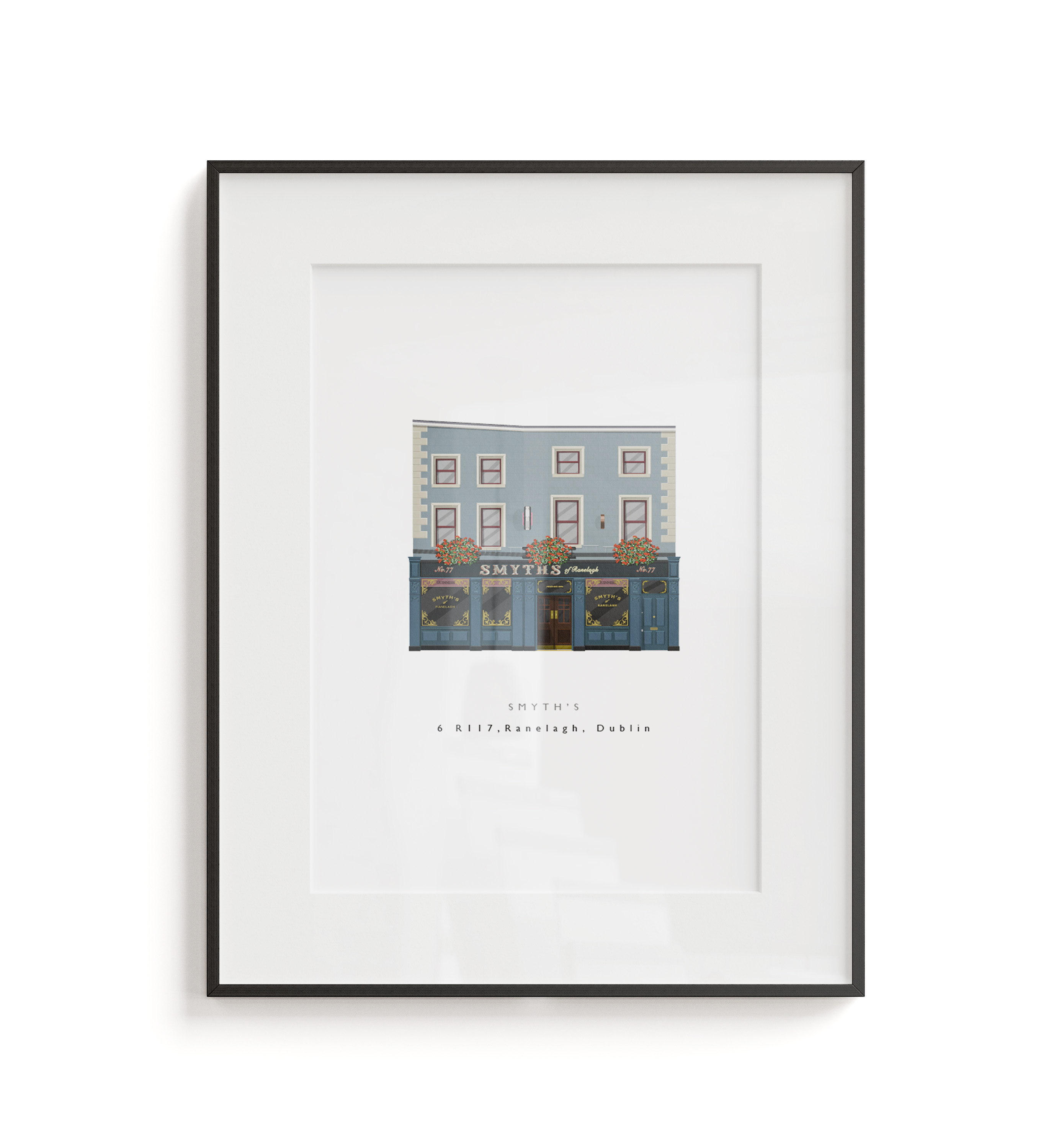 A print of Smyth’s of Ranelagh, Dublin, available in A4 and A3. Created to capture the historic character and atmosphere of this well-known neighbourhood pub. Printed using archival materials, with optional framing available.