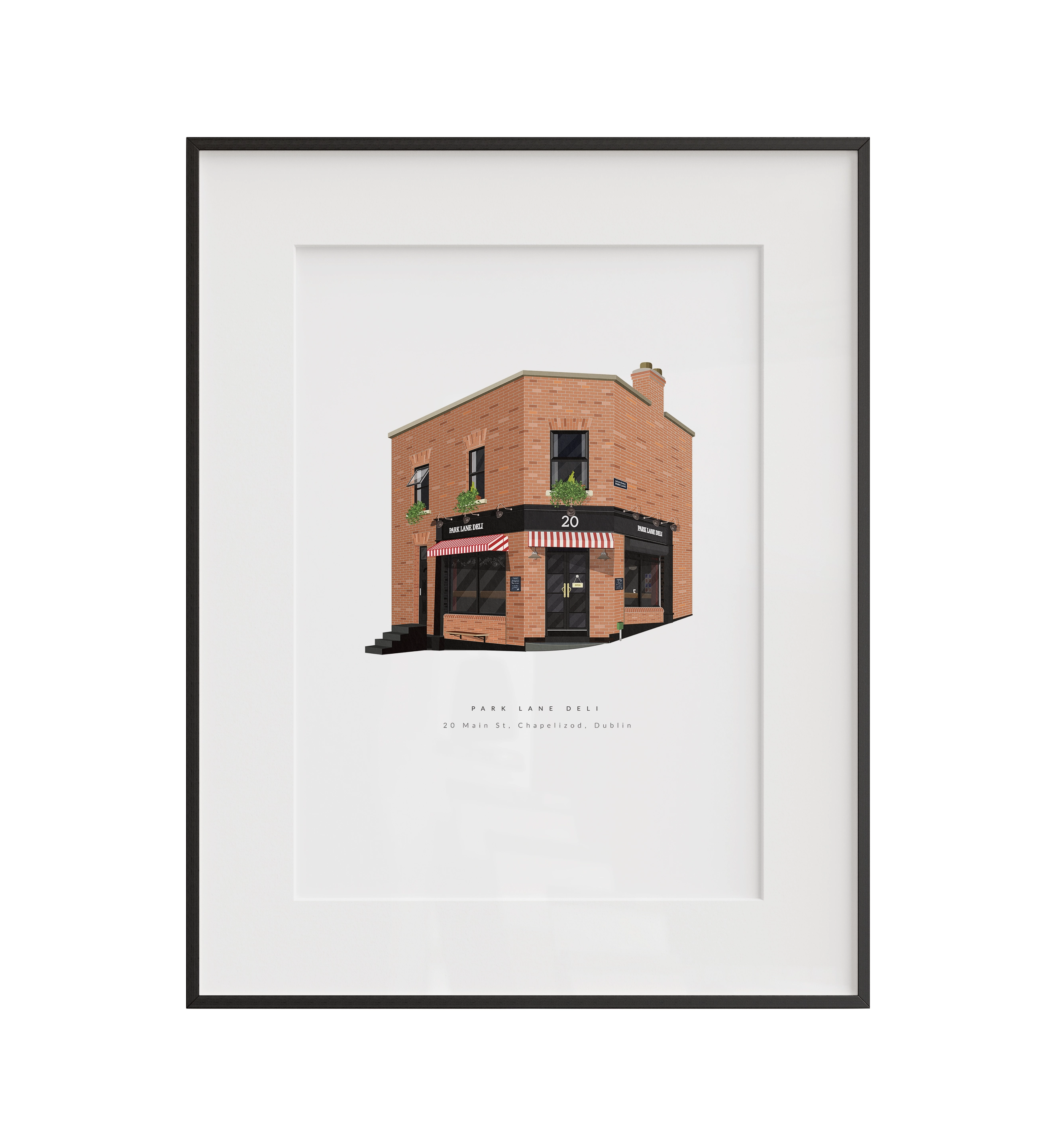 A custom illustrated print of Park Lane Deli in Chapelizod, Dublin. Created to capture the character and atmosphere of one of Chapelizod's best-loved local businesses, this piece celebrates the distinctive shopfront and everyday presence that have made it part of the village's identity. Printed using archival-quality materials and available framed or unframed in A4 and A3.