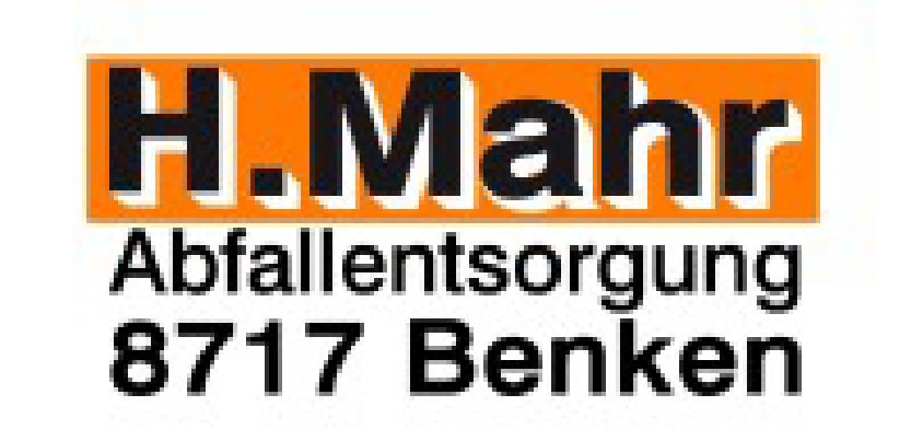H. Mahr Abfallentsorgung 8717 Benken Schriftzug mit orangefarbenem Hintergrund