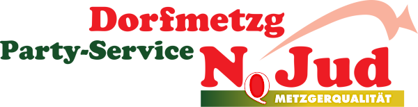 Logo der Dorfmetzgerei N. Jud mit Party-Service, Adresse Dorfstrasse 11 und Metzgerqualität.