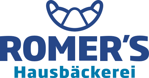 Logo mit einem blauen Croissant über dem Text "ROMER'S Hausbäckerei".