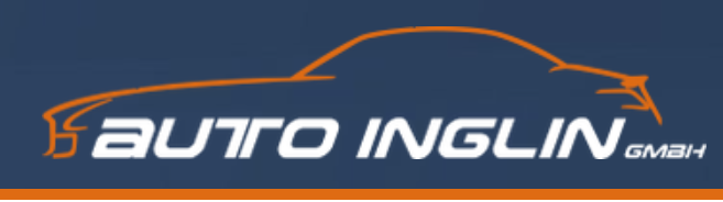 Logo von Auto Inglin GmbH mit stilisierter Autokontur in Orange über dem weißen Text.