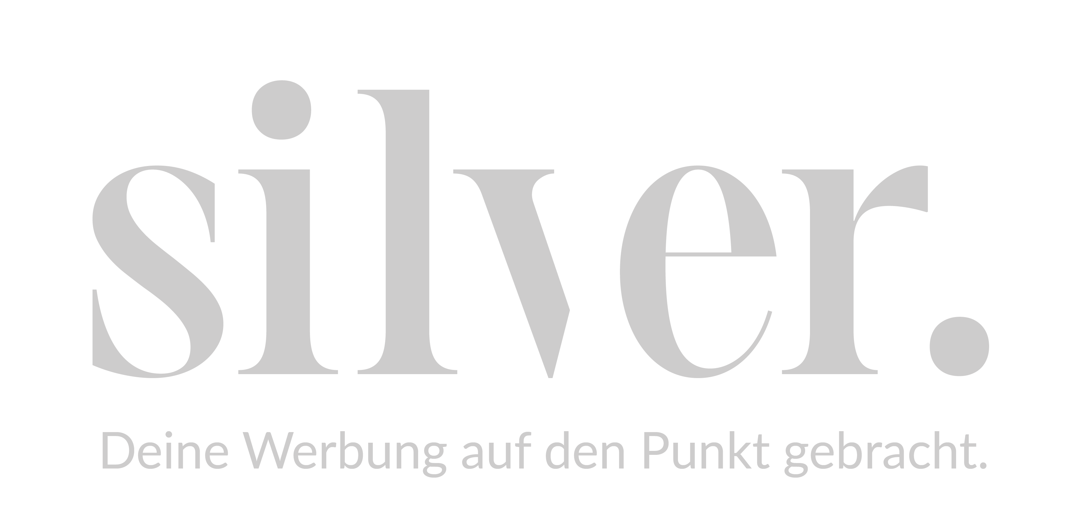 Silberner Schriftzug 'silver.' mit dem Claim 'Deine Werbung auf den Punkt gebracht.'