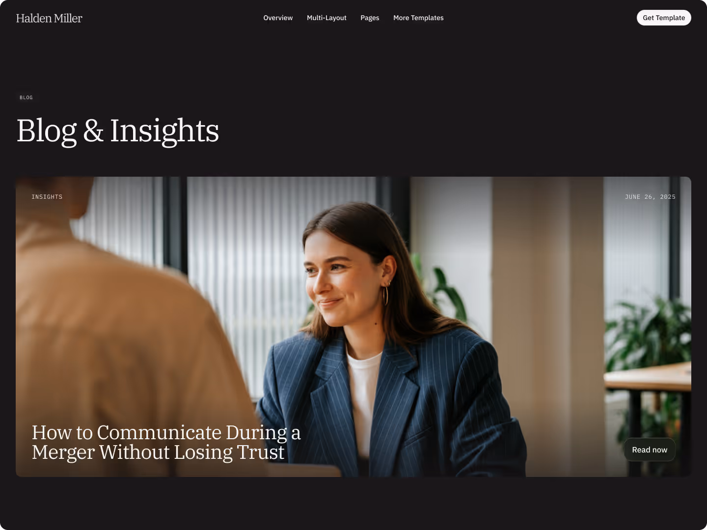 Blog homepage preview displaying featured article with image and title.