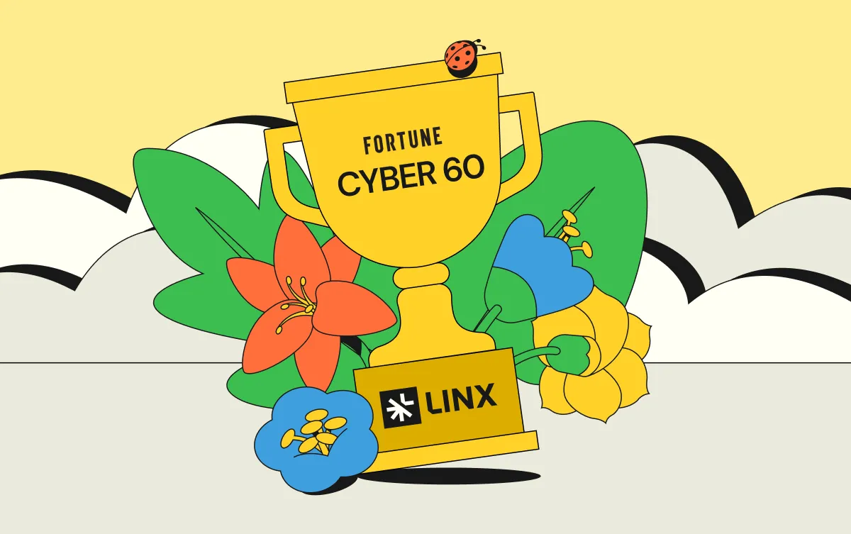 Cyber60 award trophy graphic. Split blue and yellow design with Fortune and Linux logos at the base.