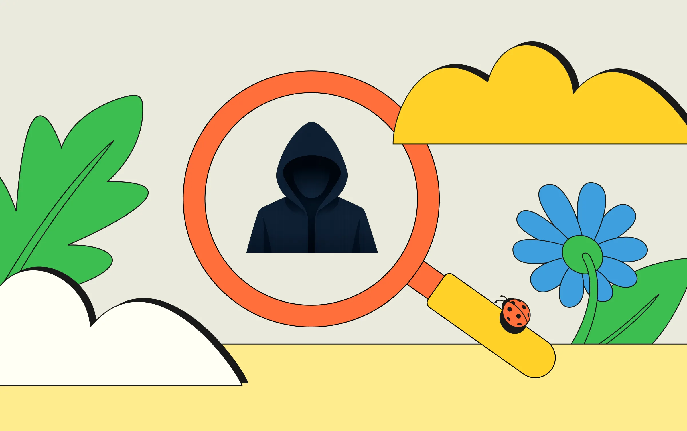 A magnifying glass finds a hacker and zooms in.