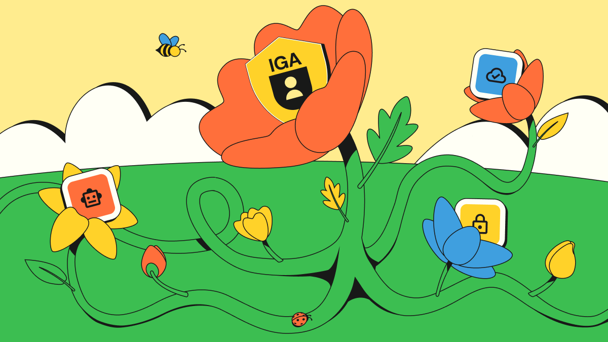 Flowers with IGA and security icons blooming within them.