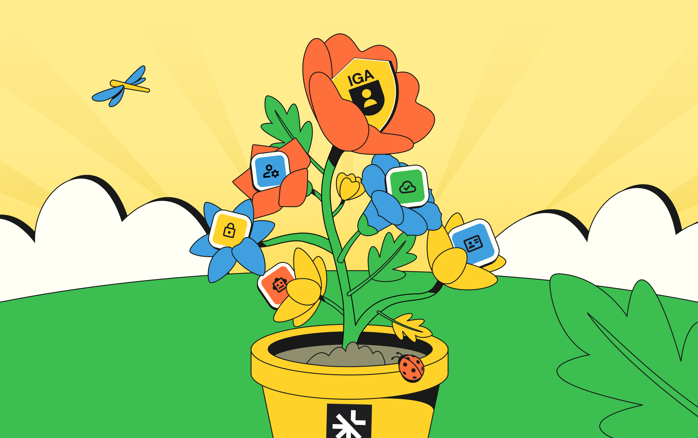 Flower with different petals representing pieces of identity governance