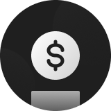 Dollar sign icon inside a circular dark background.