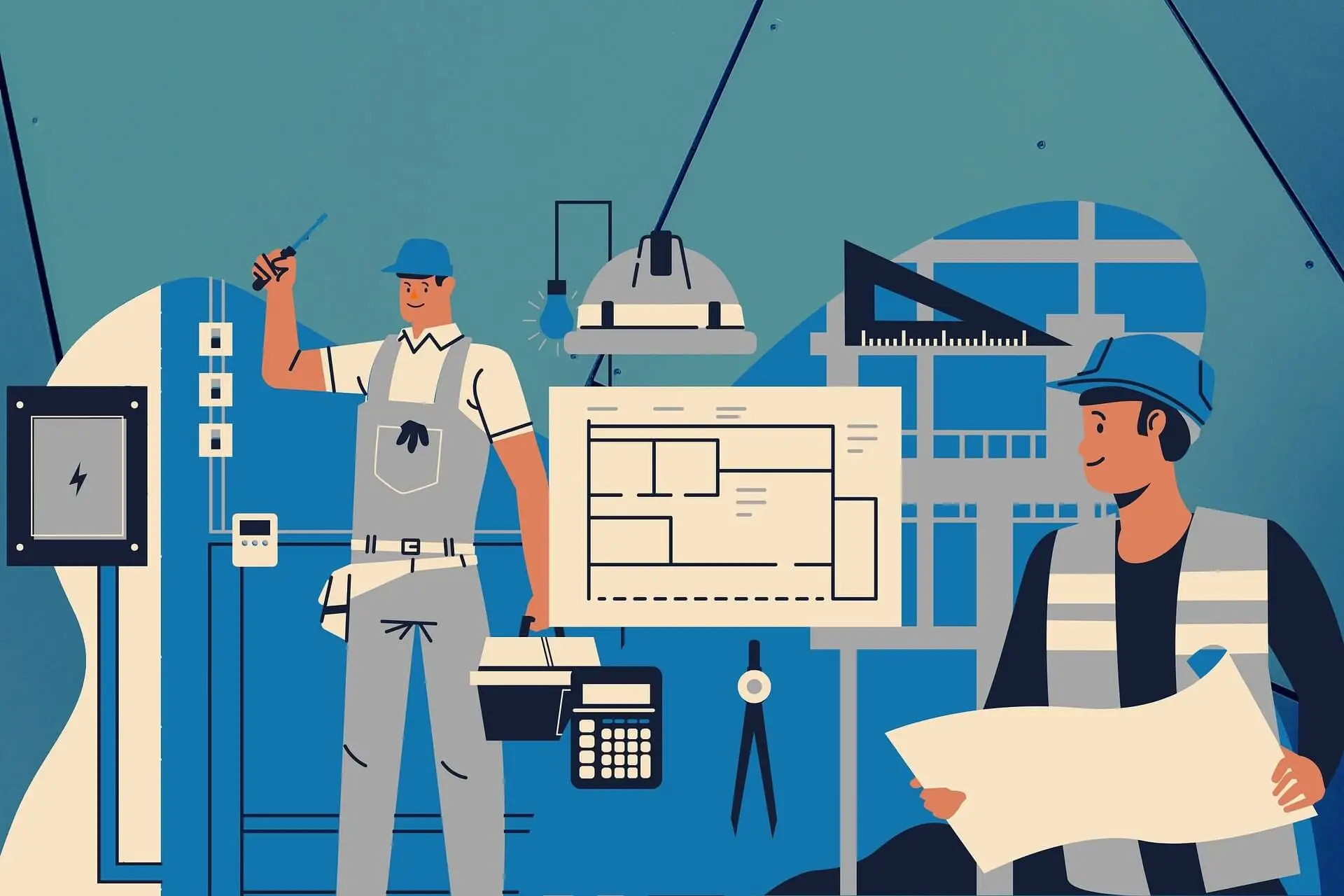 Illustration travailleur sur chantier